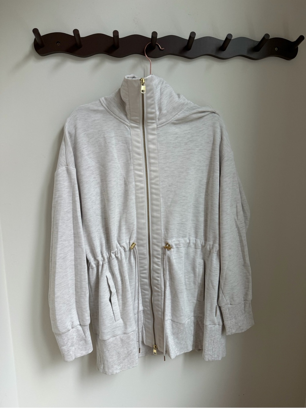 VARLEY Ridgefield Longline Zip Through Sweatshirt Jacket in Ivory Marl Size XL